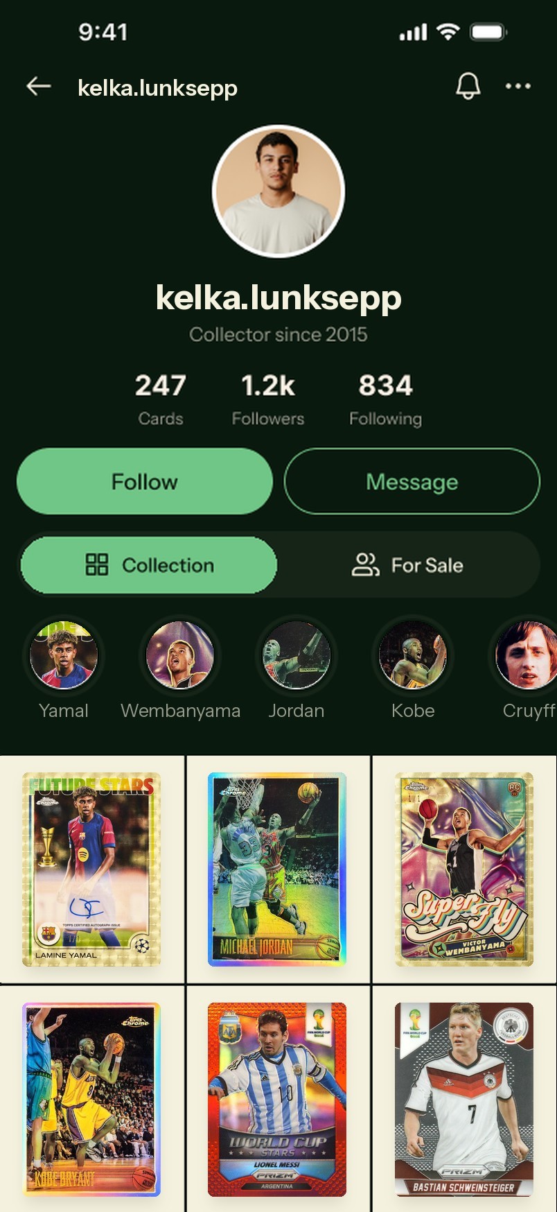 Bindito collector profile screen